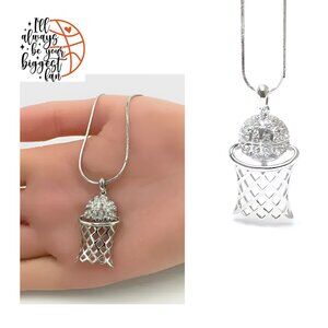NEW Rhodium Plated Silver Basketball Theme Pendant Necklace with CZ Rhinestones